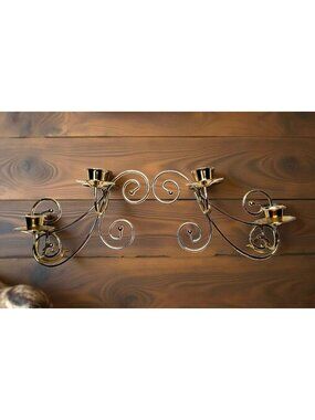 vintage set of 2 gold color scroll pattern wall mount candelabras.